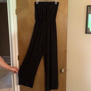 Long black wide leg romper.
